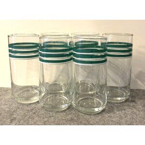 Set of 6 Vintage Tumblers with Green and White Stripes  #3049